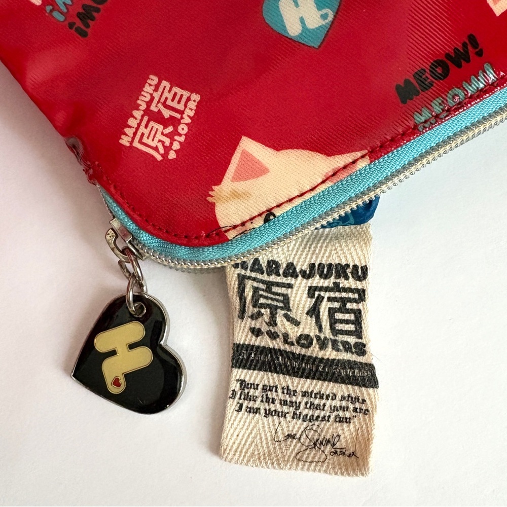Harajuku Lovers Red Cats Tote Bag Gwen Stefani with Matching Zip Pouch Bag Charm - Picture 8 of 16